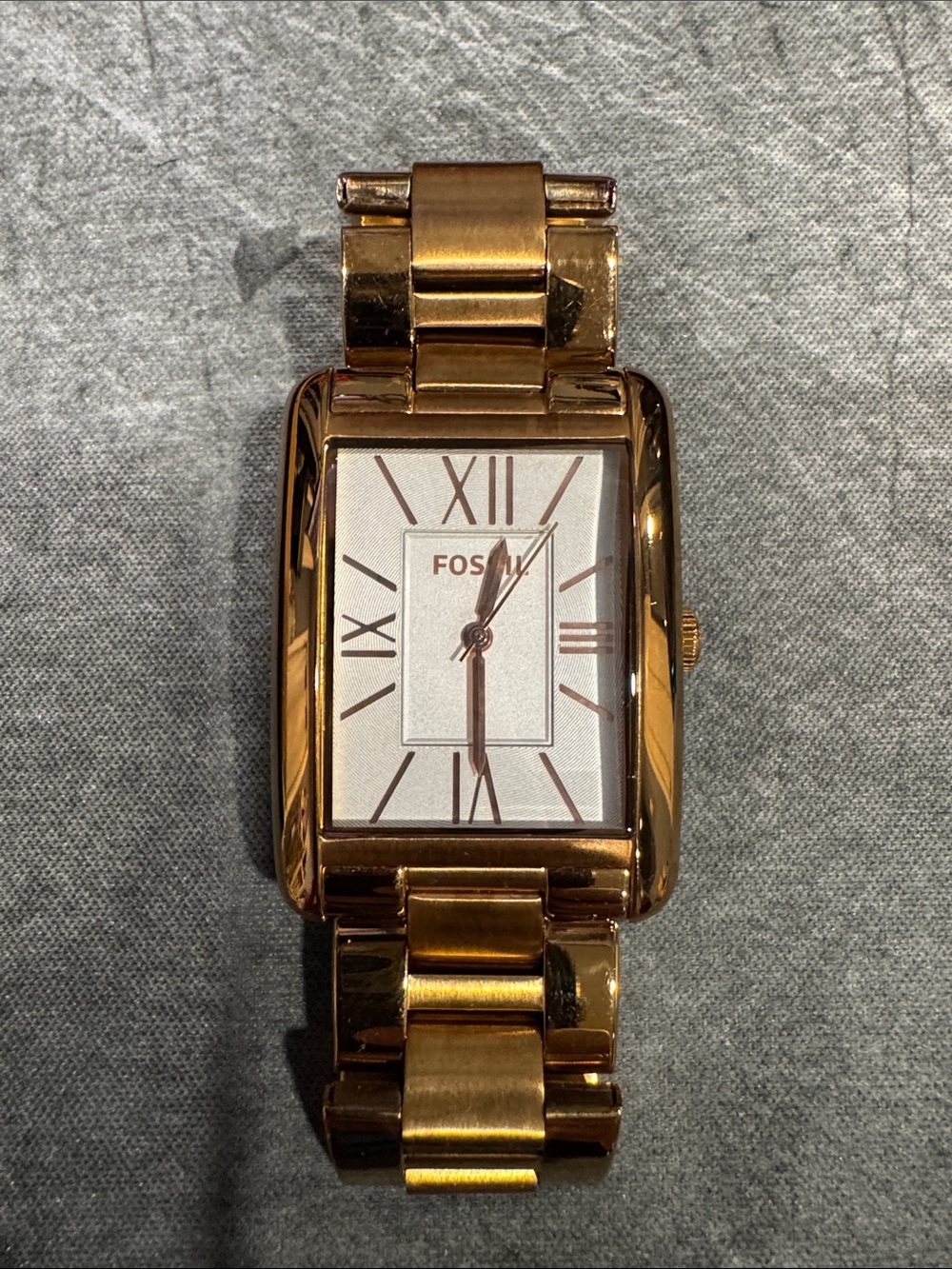 Fossil Gold Rectangular Bracelet Watch with White Dial
